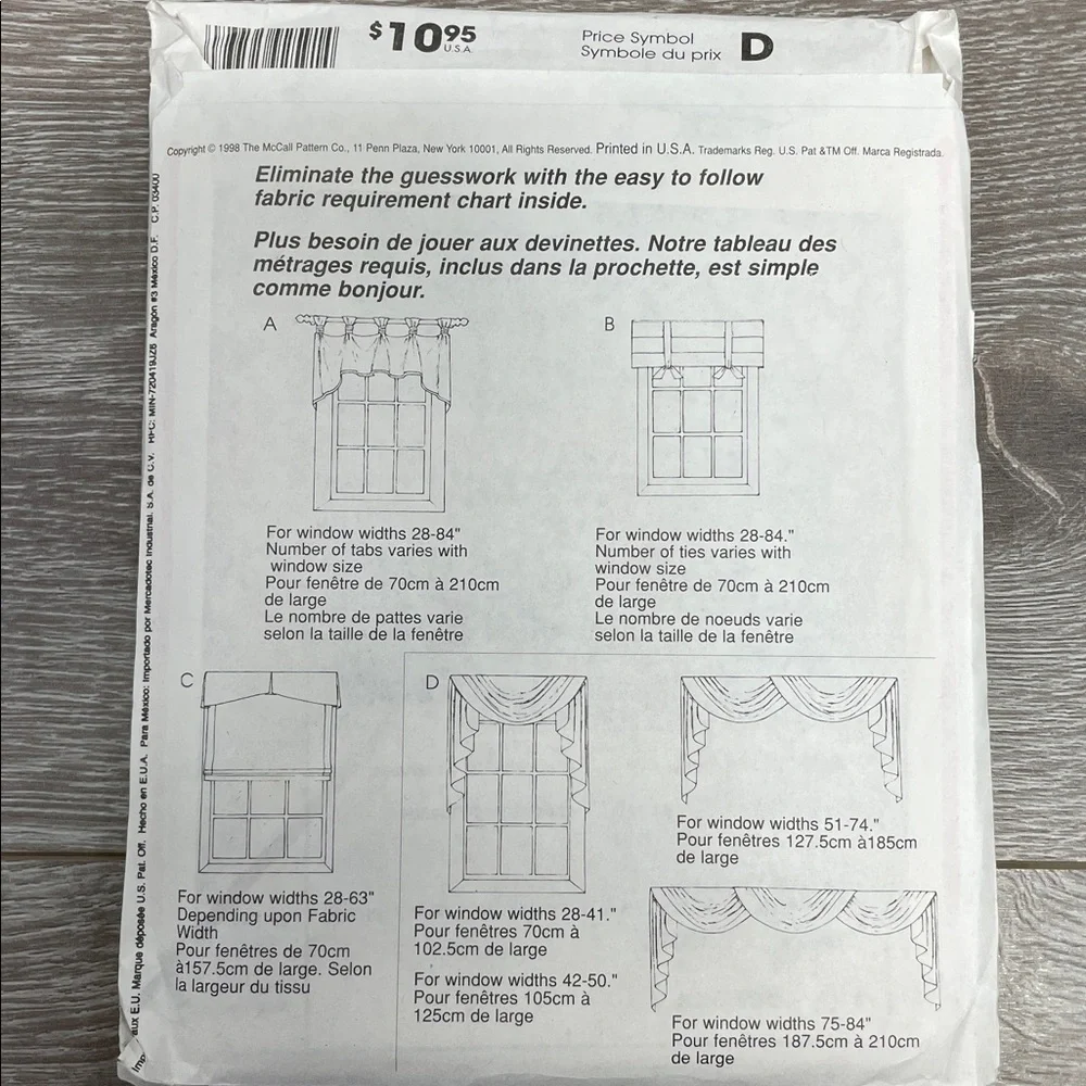Uncut McCall’s Home Dec In A Sec Window Treatment Patterns 8078 8604 8772 9259 - Picture 15 of 16